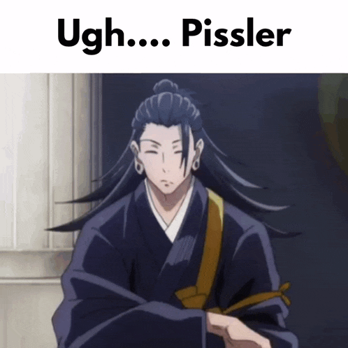 a picture of a man in a kimono with a caption that says ugh pissler