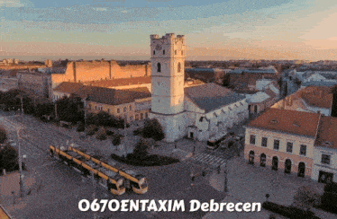 an aerial view of a city with the words 0670entaxim debrecen