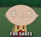 a cartoon character with a bald head is crying and says fox sakes .