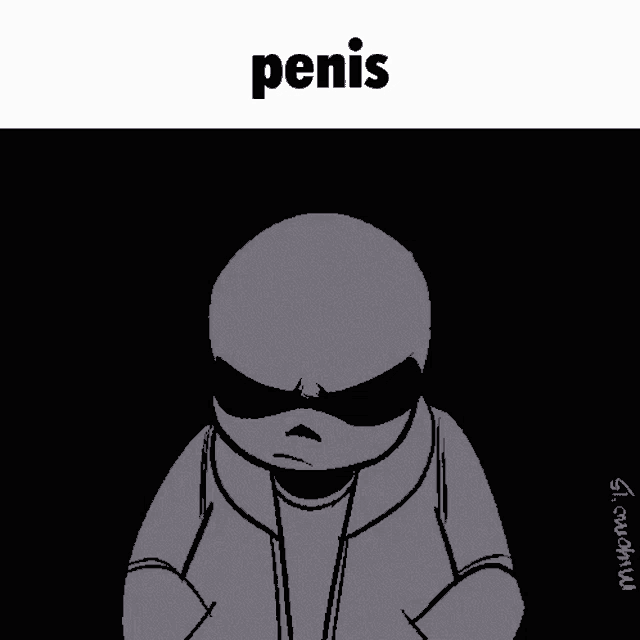 a cartoon character with the word penis on the top