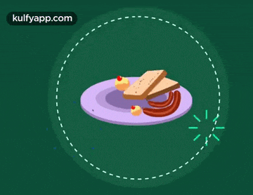 a cartoon illustration of a plate of food with the website kulfyapp.com in the upper right corner