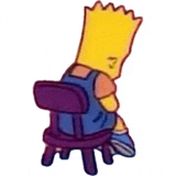 bart simpson is sitting on a stool with his head down .