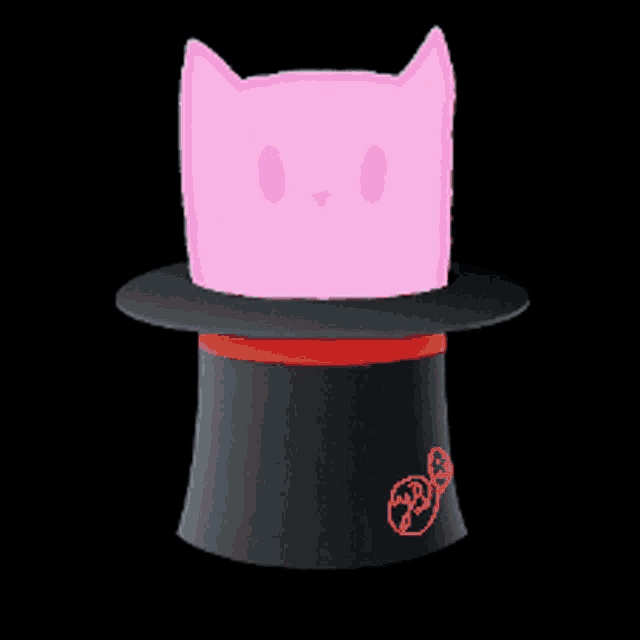 a pixel art of a pink cat wearing a black top hat