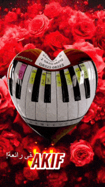 a heart shaped piano keyboard with the name akif on the bottom right