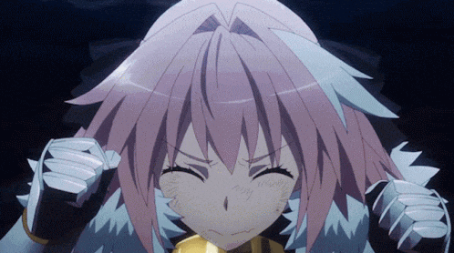 a girl with pink hair and white gloves is making an angry face