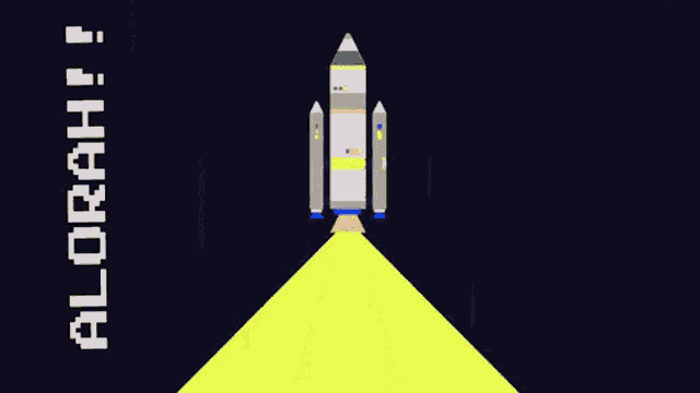 a pixel art of a rocket with the word alorah written on the bottom