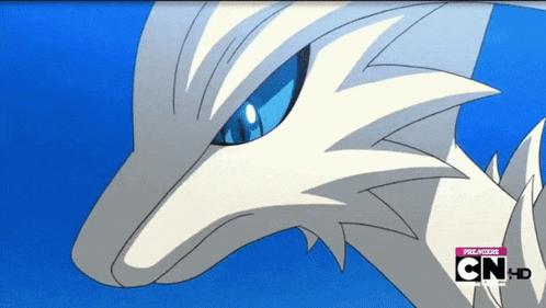 a cartoon of a white animal with blue eyes and cn-hd written on the bottom