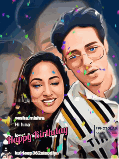 a cartoon of a man and a woman with the words happy birthday