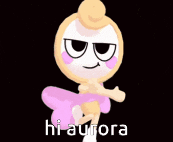 a cartoon character is wearing a pink tutu and the word hi aurora is on the bottom