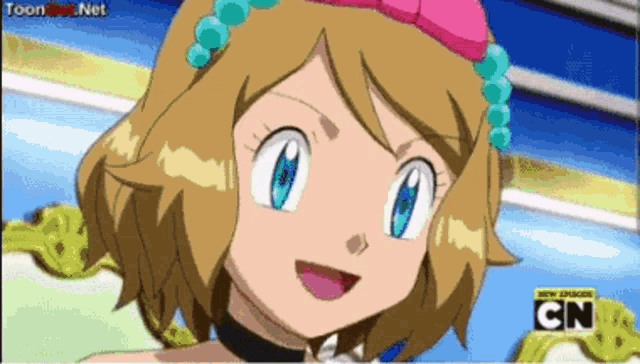 a close up of a cartoon character with the word cn on the bottom