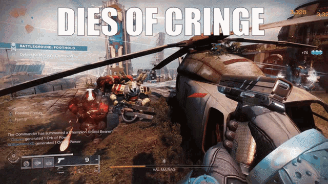 a screenshot of a video game with the words dies of cringe above it