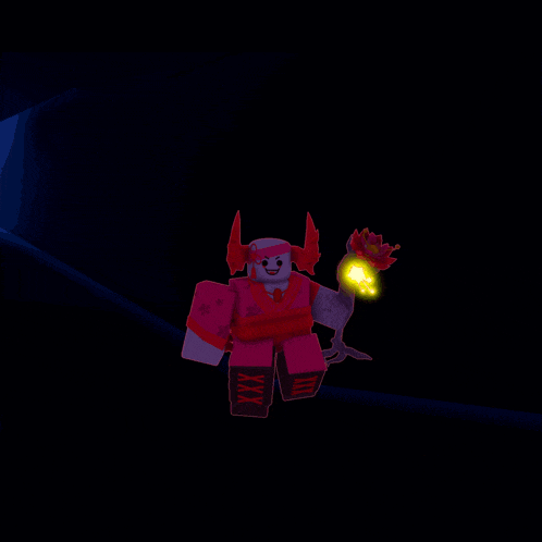 a purple cartoon character with a red flower on top