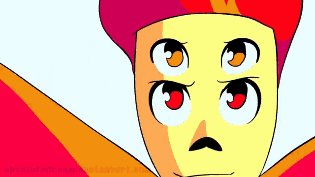 a cartoon drawing of a man with three eyes and a purple glove with the website absolutedream.deviantart