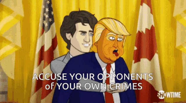 a cartoon of donald trump with the words accuse your opponents of your own crimes on the bottom