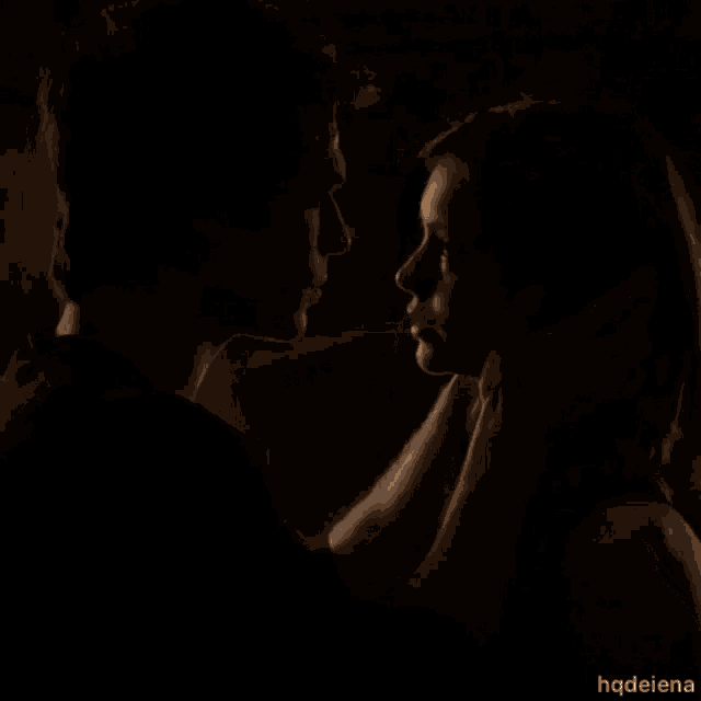 a man and woman are kissing in the dark .