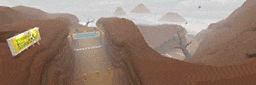 a cartoon illustration of a desert landscape with a sign on the side of a mountain .