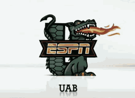 a logo for espn with a dragon with flames coming out of it 's mouth