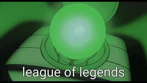 a league of legends advertisement with a green ball