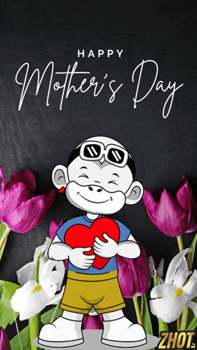 a mother 's day card with a cartoon character holding a heart