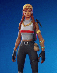 a woman is standing in front of a blue background holding a sword and a star .