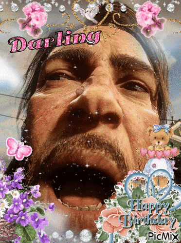 a picture of a man with flowers and the words darling happy birthday
