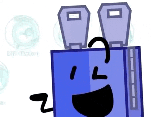 a cartoon drawing of a blue object with a face and a smiley face .