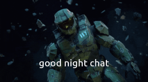 a video game character says " good night chat " on the screen
