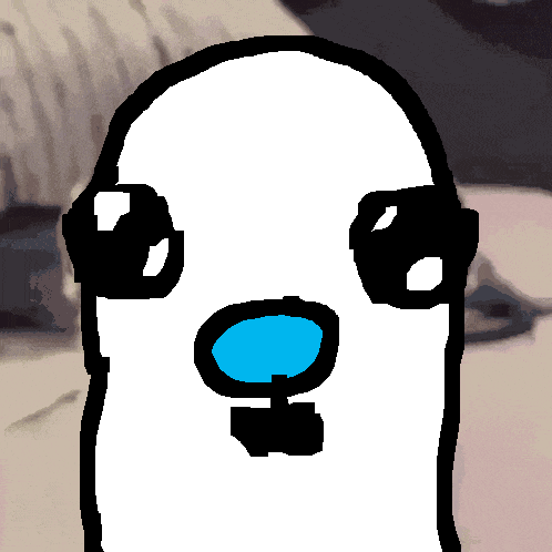 a cartoon drawing of a ghost with a blue nose