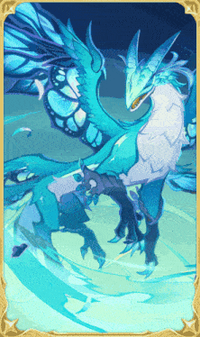 a drawing of a blue and white dragon with wings