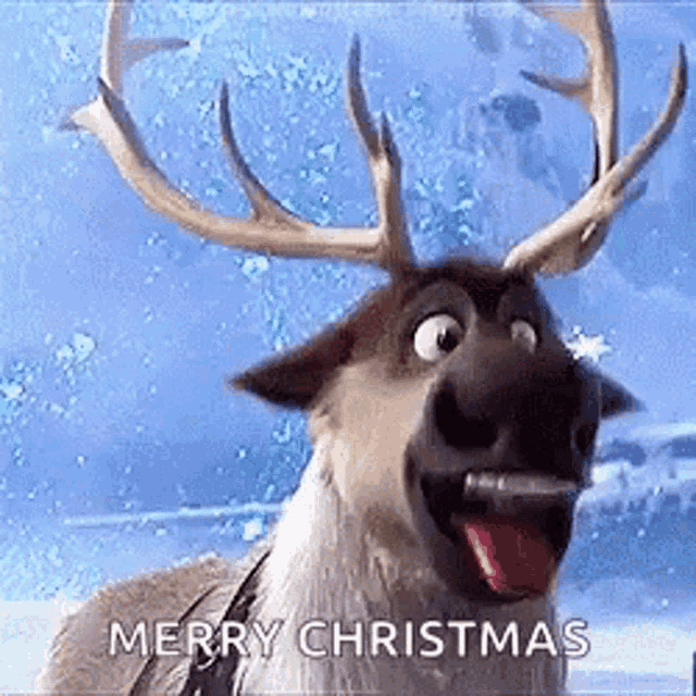 a reindeer from the movie frozen is sticking its tongue out .