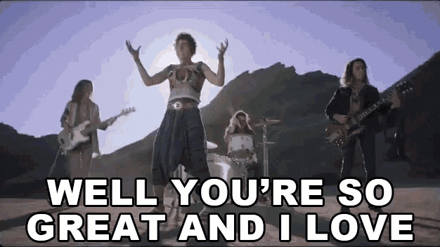 well you 're so great and i love is written on the screen