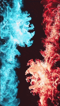 blue and red flames on a black background with a black background