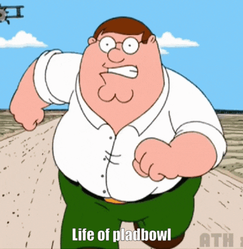 peter griffin from family guy running down a dirt road