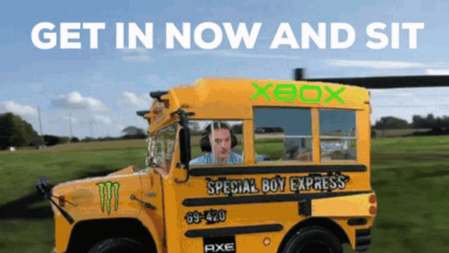 a yellow school bus that says special boy express