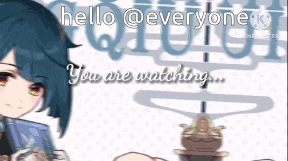 a cartoon of a girl holding a video game controller with the words `` hello everyone you are watching '' written on it .
