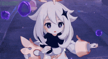 a girl with white hair and a star on her head is in a video game