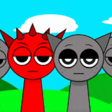 a group of cartoon characters are standing next to each other on a green field .
