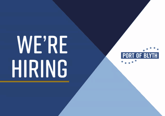 a sign that says we 're hiring with a logo for port of blyth