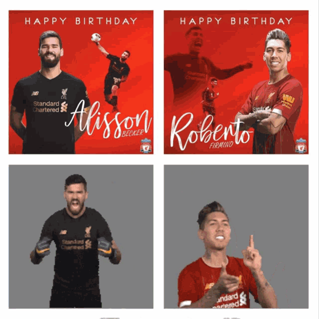 four pictures of soccer players with the words happy birthday on the bottom