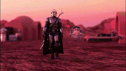 a pixel art of a man holding a shield and a baby in a pod