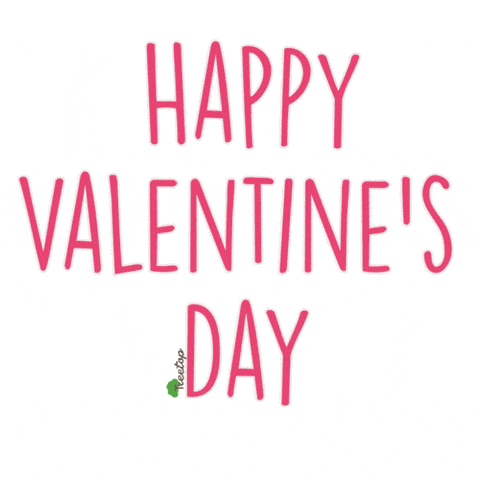 a happy valentine 's day greeting card with a green leaf on the bottom