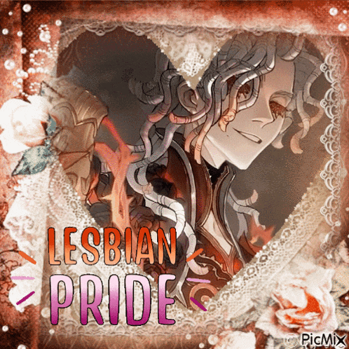 a picture of a demon with the words lesbian pride written above it