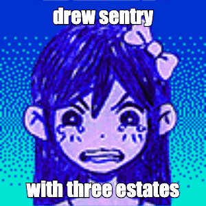 drew sentry with three estates is a meme of a girl with blue hair and a bow in her hair .