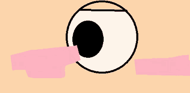 a pixel art drawing of a cartoon eye with a pink ribbon coming out of it .