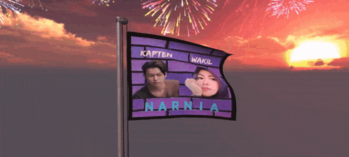 a purple flag that says kapten and narnia