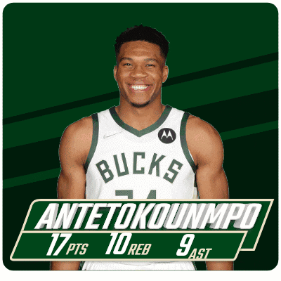 an advertisement for antetokounmpo with 17 pts 10 reb and 9 ast