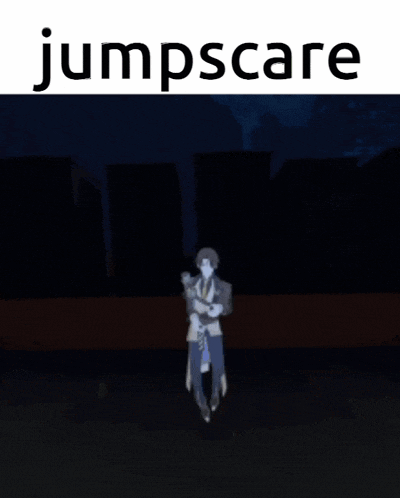 a cartoon character with the word jumpscare on the top