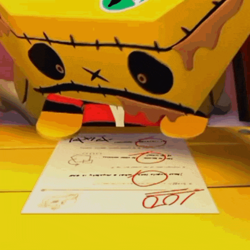 a cartoon character is sitting on a piece of paper with the number 100 written on it .