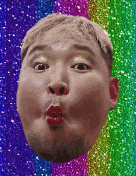 a close up of a man 's face with lipstick on his lips