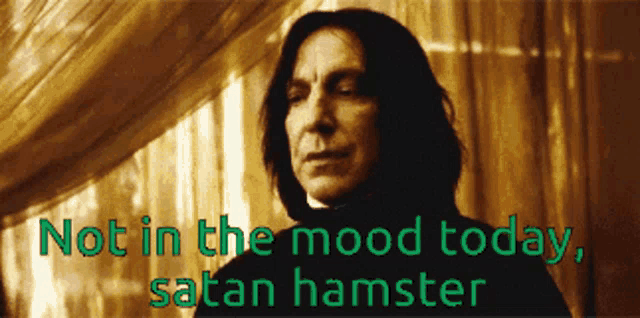 a picture of a man with the words " not in the mood today satan hamster " below him